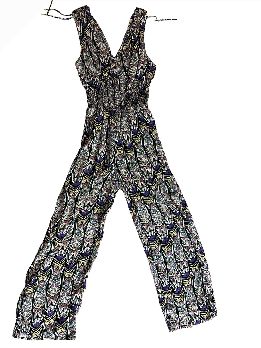 Sleeveless V-Neck Printed Wide-Leg Jumpsuit - Black & Purple Multi